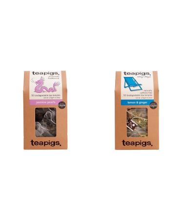 Teapigs Jasmine Pearls Tea Bags Made With Whole Leaves(1 Pack of 50 Tea Bags) & Teapigs Lemon and Ginger Tea Bags Made With Whole Leaves (1 Pack of 50 Tea Bags) + Ginger Tea Bags 50 Count (Pack of 1)