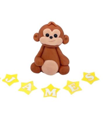 Personalised Monkey Cake Topper - Edible Fondant Safari Jungle Cupcake Decorations with an Edible Glue - Kids Birthday Supplies