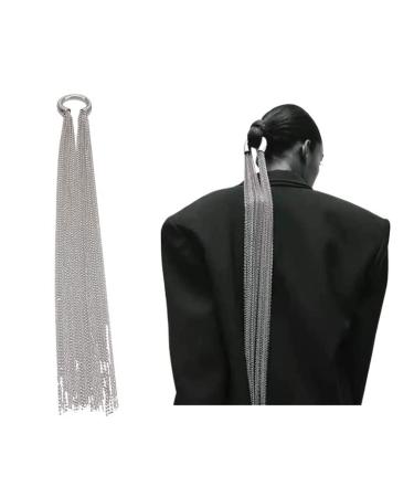Exaggeration Bling Bling Crystal Long Chain Tassel Hairwear Barrette Party Gifts Hair Clip Hairpin for Women Girls Jewelry Ponytail Holder ( Color : Silver )