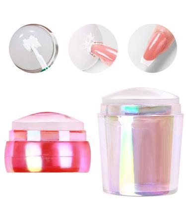 2PCS Nail Seal Stamp Silicone Nail Art Stamper Heads French Tips Manicure Tools for DIY Nail Decoration(Red & Colorful)