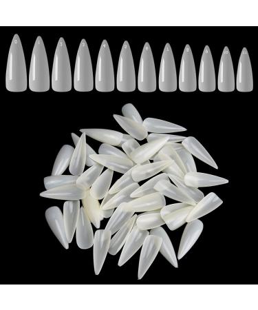 Noverlife 1200PCS Long Almond Shape False Nails, 12 Sizes, Full Cover Acrylic Nail Tips, Long Fake Nails Artificial Gel Polish Nail tips for Nail Salon Mani-pedi & Nail Art Design Decor - Natural