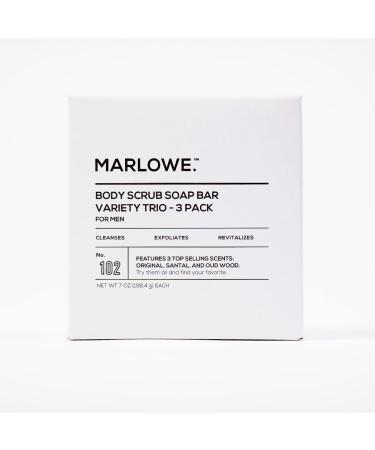 Marlowe No. 102 Men's Body Scrub Soap Trio | Best Exfoliating Bar w Green Tea | 3 Scents: Original, Oud Wood, Warm Santal - Buy Online on SooperMarket.com