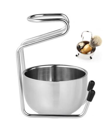 Vepoty 2 in 1 Shaving Mug with Stand Holder Stainless Steel Shaving Brush Stand Holder with Shaving Bowl Grooming Shaving Tool