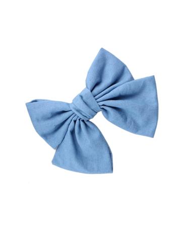 Blue Denim Hair Clip Pin Bow Girls Blue Jeans HairClip Girls Large Bows HairPin BW01 (Light Blue)