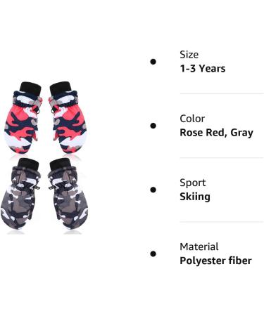 SATINIOR 2 Pairs Kids Waterproof Ski Mittens - Rose Red & Gray - 5-10 Years - Buy Online on SooperMarket.com