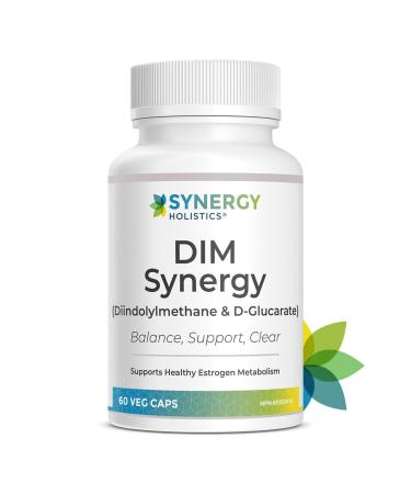 Synergy Holistics DIM Synergy - Dim Supplement with Calcium D-Glucarate Supports Desirable Estrogen Metabolism and Clearance Hormone Balance Supplement for Women 150mg DIM & 200mg Calcium D-Glucarate - 60 Veg Caps