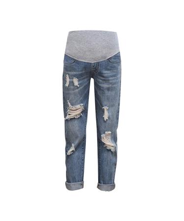 Xiedeai Maternity Jeans for Women - Ladies Pregnant Jeans High Waist Over Bump Trouser Casual Ripped Denims Pants XXL Blue