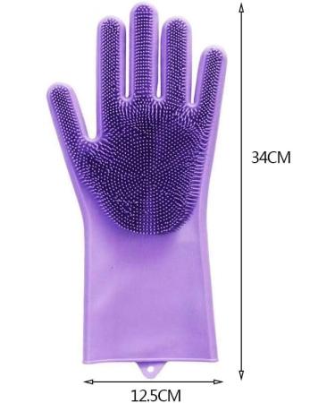 Silicone Dishwashing Gloves Reusable Wash Scrubber Cleaning Tool Magic Gloves for Washing Car Household Kitchen Accessories Purple - Buy Online on SooperMarket.com