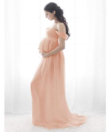 FEOYA Maxi Maternity Dress - Orange Chiffon Lace Strapless Gown for Pregnancy Photography - Buy Online on SooperMarket.com