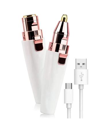 Rehomy 2 in 1 eyebrow trimmer face hair remover rechargeable painless facial hair removal with light for eyebrows lips face body rose gold + white