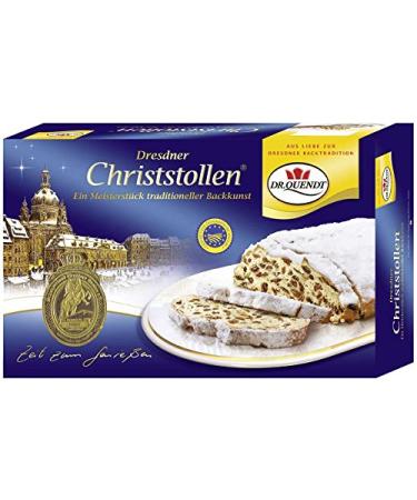Dr. Quendt Christstollen Traditional Stollen Recipe Iconic Holiday Sweet Bread Heavy Yeast Dough with Butter, Rum Raisins, Cake is Densely Coated in Confection Sugar, Imported from Germany 1kg