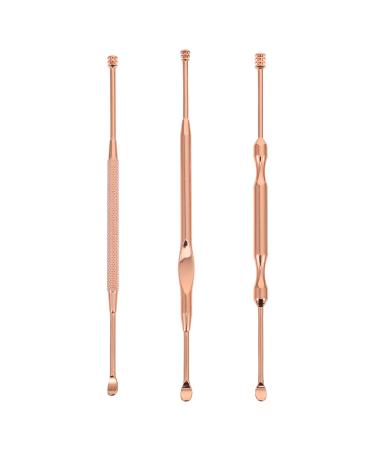 3pcs Kit Massage Spoons Supplies Stainless Adults Removal Picks Picker Earwax Curette Stee Remover Scoop Double Clean Tool Digger for Cleansing Travel Picking Practical Rose Gold