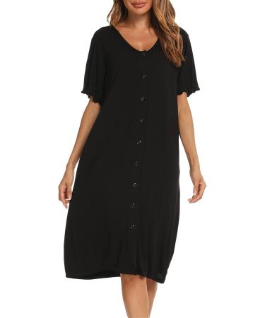Jecarden Women's Maternity Nightgown | Short Sleeve Hospital Sleepwear | Modal Cotton Nightgown - Black XL - Buy Online on SooperMarket.com