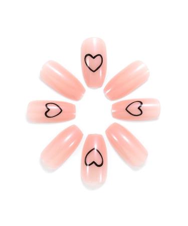 Brishow Pink Heart French Short Press-On Nails | 24 Ballerina Acrylic Artificial Nails for Women & Girls - Perfect for Every Occasion - Buy Online on SooperMarket.com