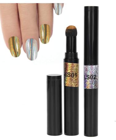 2 colors/set Chrome Air Cushion Nail Powder Pen Manicure Cushion Magic Pen Nail Glitter Mirror Powder Pen Manicure Tool for Home and Nail Salon - Buy Online on SooperMarket.com