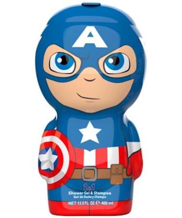 Marvel Captain America 2-in-1 Shower Gel & Shampoo - 3D Figure with Great Fragrance for Children and Adults (400 ml)