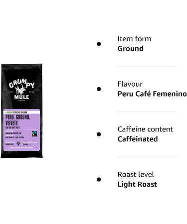 Grumpy Mule Organic Peru Caf Femenino Ground Coffee - Dark Chocolate, Cocoa & Citrus Flavors - 227g (Pack of 1) - Buy Online on SooperMarket.com