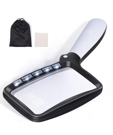 LED Lighted Magnifying Glass - 5 LED Handheld Foldable Reading Magnifier for Books Newspapers Maps Coins Jewellery Hobbies and Crafts