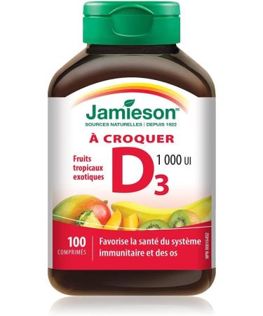 Jamieson Chewable Vitamin C 500 mg - White Juicy Peach Flavour 120 Count (Pack of 1) & Chewable Vitamin D3 1 000 IU - Exotic Tropical Fruit Flavour 100 Count (Pack of 1) - Buy Online on SooperMarket.com