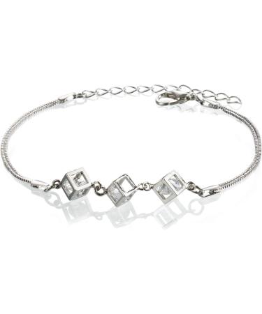 Oralgos Zircon-Cube Bracelet - Elegant Adjustable Crystal Chain Jewelry for Couples & Anniversaries - Buy Online on SooperMarket.com