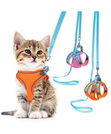 Soft Mesh Escape-Proof Cat Harness and Leash Set for Walking Adjustable Reflective Vest Harness Puppy Harness and Lead Set Walking Jacket Running Cushioning Vest for Small Cats (XXS Orange)