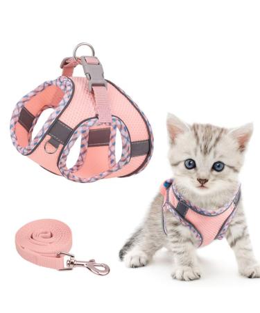 Brifit Cat Harness and Lead Set Soft Mesh Escape-Proof Cat Vest Harness Adjustable Reflective Kitten Harness for Large Small Cats Cat Vest Harness with Leash Sets for Cats Dogs Walking (Pink XXS) XXS Pink