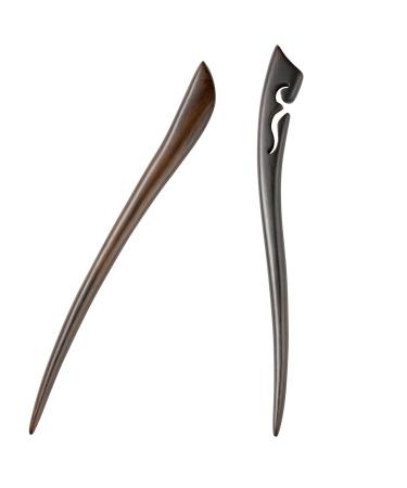 Liasun Classical Handmade Carved Hair Sticks-Natural Black Sandalwood(ebony) Hair Styling Pins Chopsticks for Hair Updo Making Accessory-7 Inches Long (STY3 Pack of 2)
