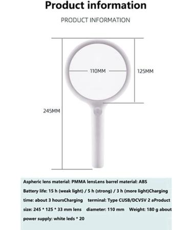 Tovmekdjn Optical Aspheric Magnifying Glass with 20 LED Lights with Light Reading Magnifying Glass Rechargeable - Buy Online on SooperMarket.com