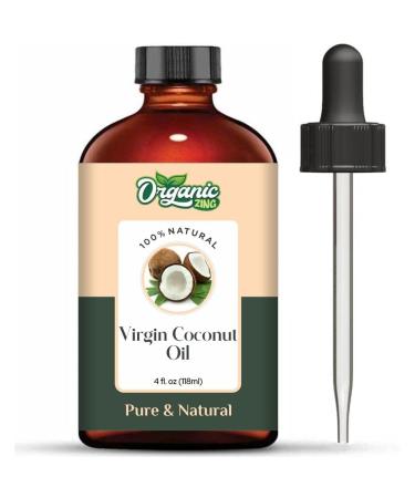 ORGANIC ZING Virgin Coconut (Cocos nucifera) Oil | Pure & Natural Carrier Oil for Skincare Haircare & Massage - 118ml/3.99fl oz