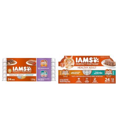 IAMS Perfect Portions Wet Cat Food Adult Grain Free & Perfect Portions Healthy Wet Cat Food Adult Grain Free Pat - Chicken and Tuna 75 g (Pack of 12) Chicken & Salmon Wet Cat Food+ Cat Food 2.6 oz.