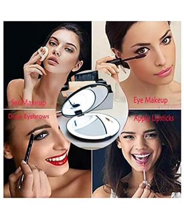 Portable Folding Mirror with LED Light 10X Magnifying Glass 12 Lamp Bead Mini Mirror Black - Buy Online on SooperMarket.com