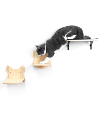 Cat Hammock Wall Mounted Cat Shelf with Two Steps - Floating Wall Cat Shelf, Solid Rubber Wood Hanging Shelves and Perches for Sleeping, Playing, Climbing, and Lounging