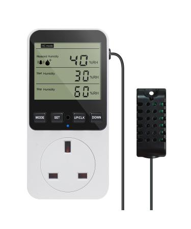 KETOTEK Digital Humidity Controller Plug Humidistat/Thermostat Outlet 230V with Alarm for Humidifier Dehumidifier Reptile Terrariums