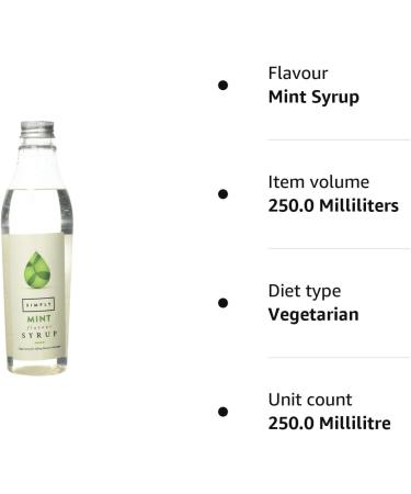 Simply Mint Syrup Vegan & Nut Free Flavoured Syrup for Coffee Cocktails & Baking (250ml) - Buy Online on SooperMarket.com