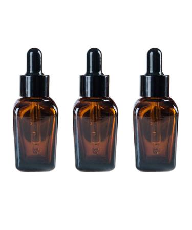 VASANA 3PCS Refillable Thicken Square Amber Glass Essential Oil Dropper Bottles With Glass Eye Dropper Cosmetic Sample Aromatherapy Elite Fluid Jars Travel Containers 50ml/1.67oz