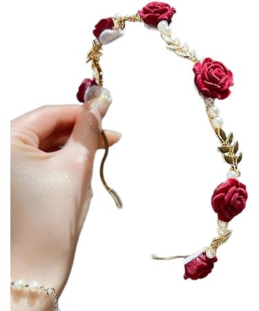 JSGHGDF Temperament Flocking Rose Shape with White Decors Unique Hair Hoop Bride Woman Wedding Party Headwear White Rose - Buy Online on SooperMarket.com
