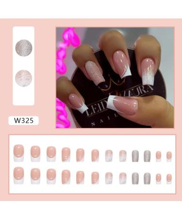 Medium French Glitter White Tip Press on Nails - 24Pcs | Glossy False Nails for Women - W325 - Buy Online on SooperMarket.com