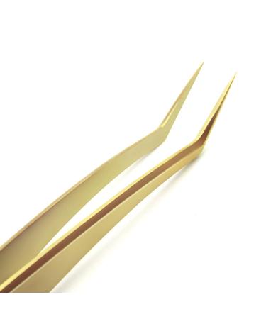 Professional Eyelash Extension Tweezers - Stainless Steel 45 Mega Curved Angled Fine Tip Tweezer for Volume Lashes - Gold Tweezer for Precision Application - 17mm - Eye Lash Extensions Supplies - Buy Online on SooperMarket.com