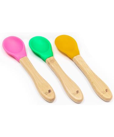 Wild & Stone Bamboo Baby Weaning Spoon Set - Silicone Soft Infant Spoons - Flexible Pink, Green & Yellow - BPA-Free - Buy Online on SooperMarket.com
