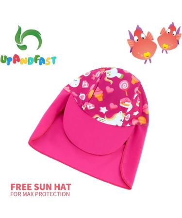 UPF 50+ Sun Protection Baby Girl One Piece Swimwear Suit with Sun Hat - 3-6 Months Rose - Buy Online on SooperMarket.com
