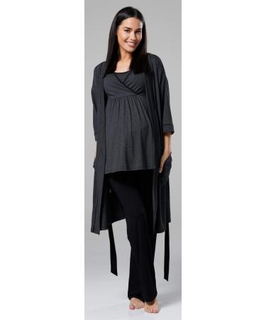 Happy Mama Maternity Nursing 3 Piece Nightwear Set - Graphite Melange & Black - Buy Online on SooperMarket.com