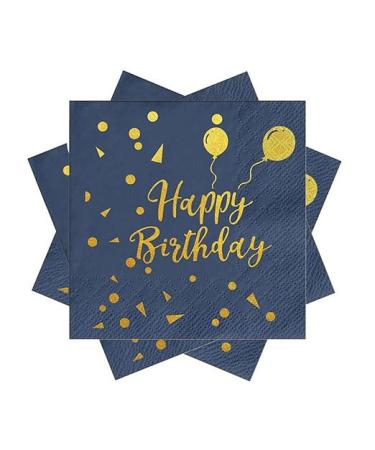 40 pieces Happy Birthday blue and gold birthday napkins 33 x 33 cm paper party napkins for boy girl birthday party decoration