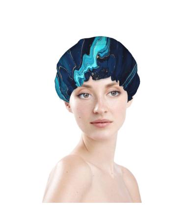Moslion Mable Texture Shower Cap - Abstract Art Design with Golden Lines - Reusable Double Layer Hair Cover for Women - Soft and Stylish Shower Hat - All Hair Lengths - Fashionable Shower Hair Cap - Buy Online on SooperMarket.com