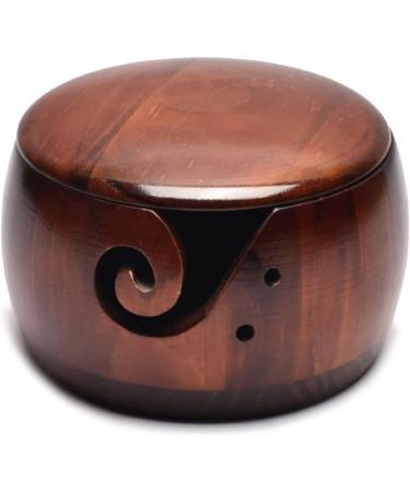 Handmade Dark Wood Yarn Bowl with Lid - Yarn Ball Holder for Knitting and Crochet - 12 Crochet Hooks Included - Buy Online on SooperMarket.com