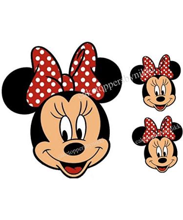Edible RED Bow Minnie Mouse FACE & 2 Smaller Faces Girls Uncut Icing Cake Topper