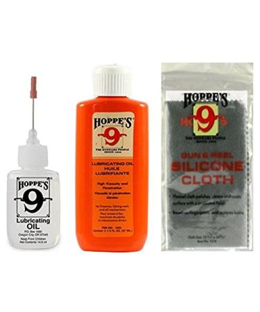 Hoppe's Lubricating Oil, 14.9 ml Precision Bottle, 2.25oz Squeeze Bottle Refill, Silicone Non-Abrasive Gun Cloth - Gun Cleaning Bundle Kit - For Pistol / Handgun / Rifle / Shotgun / AR15