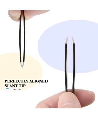 FIVETAS Stainless Steel Flat Tweezers with Case - Precision Eyebrow and Facial Hair Removal Tool for Women & Men (Black) - Buy Online on SooperMarket.com