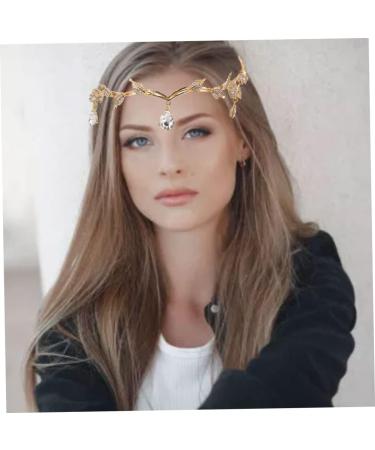 Rhinestone Leaf Headband Golden Wedding Head Chain with Teardrop Crystal Leaf Hair Vine - Buy Online on SooperMarket.com