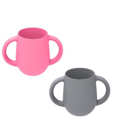 Silikong New Tiny Cups (2 oz) For Toddlers | 100% Food-Grade Silicone | Baby Led Weaning Tools | 2 Pack (Pink/Gray) Pink Gray 2Pack
