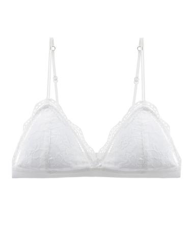 LoRier Women Lace Bralettes Floral Adjustable Thin Strap V-Neck Hook Eye Wireless Triangle Bralette 75A White